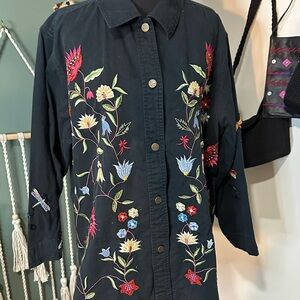 Quacker Factory Vintage Black Embroidered Shirt Size 1X 👑